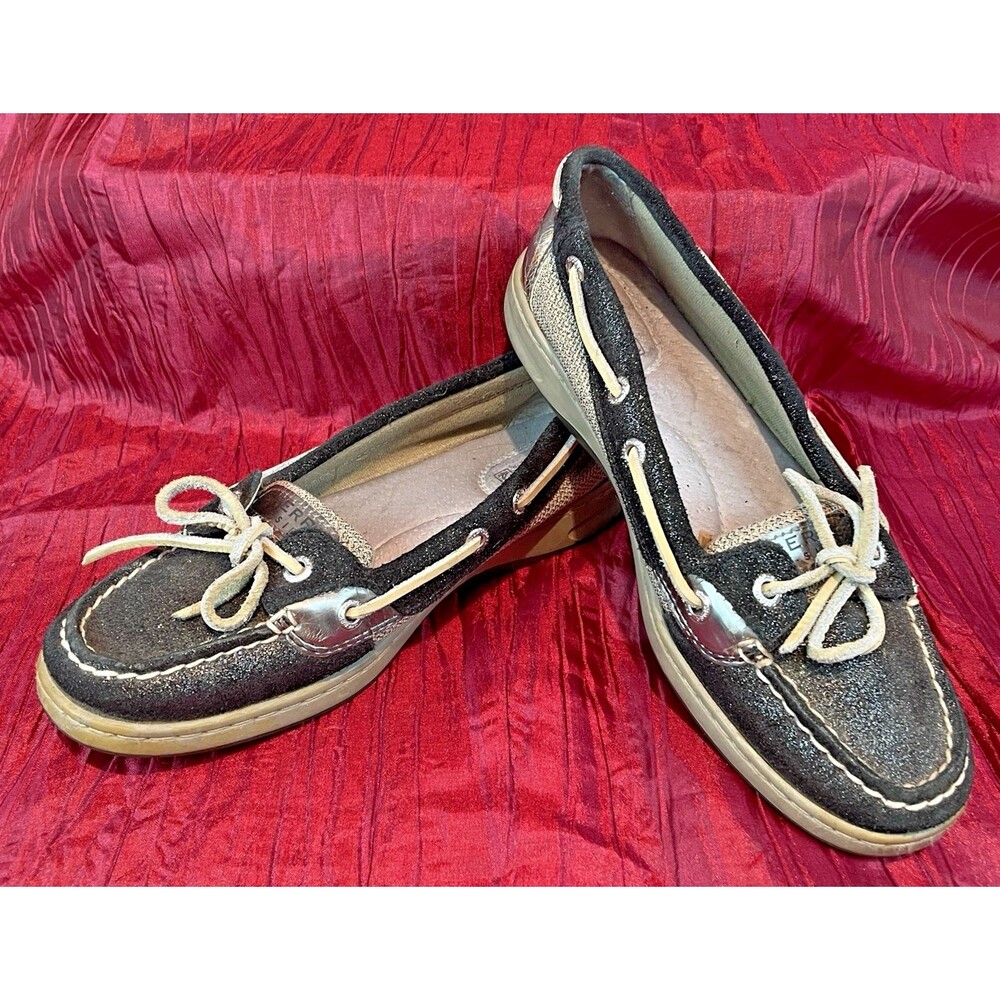 Womens Sperry Top-Sider Sparkle Charcoal/Lite Grey Leather Boat Shoes sz 7M